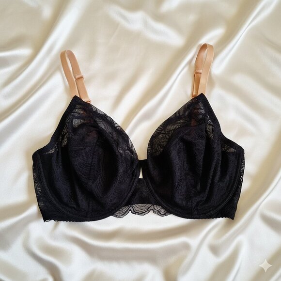 La Perla NWT Women's Size 38E Black Lace Underwire Unlined Satin Straps Bra - Picture 1 of 13